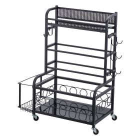 Yoga Mat Storage Rack, Home Gym Workout Equipment Organizer, Powder Coated Finish Steel Yoga Mat Holder with Hooks & Wheels, Weight Rack for Dumb