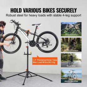 Bike Repair Stand, 80 lbs Heavy-duty Steel Bicycle Repair Stand, Adjustable Height Bike Maintenance Workstand with Magnetic Tool Tray Telescopic