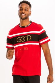 Good Vibes 3D Design Print Gold Foil (Color: Red, size: XL)