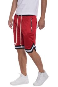 STRIPED BAND SOLID BASKETBALL SHORTS (Color: Red, size: L)