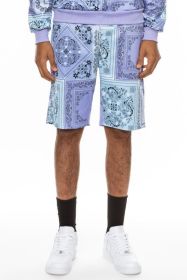 Weiv Mens Paisley Bandana Print Shorts (Color: Lavender, size: 2XL)
